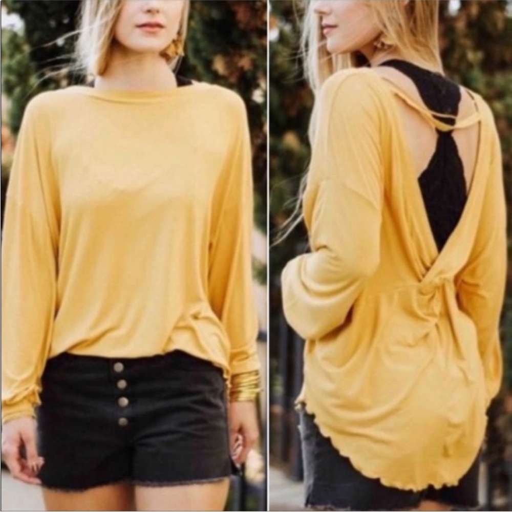 *NWT* We The Free by FP Shimmy Deep V Back Top w/Crochet Sleeve Sz Medium